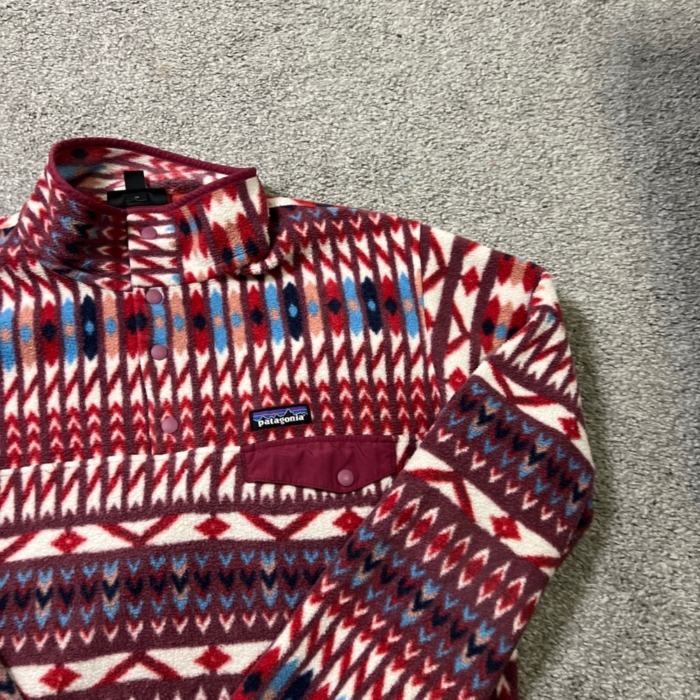 Patagonia Synchilla Snap-T Pullover Womens XL kuta klash dark currant Geometric - Picture 3 of 11